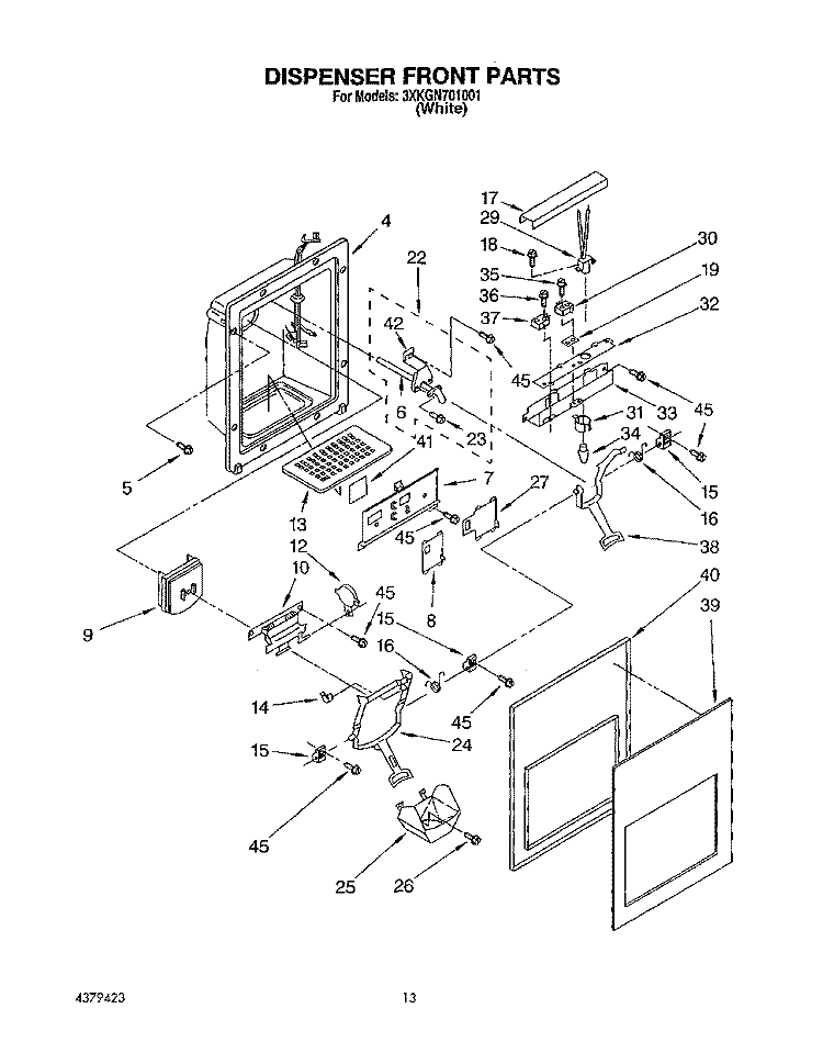 DISPENSER FRONT Diagram and Parts List for 3XKGN701001  Whirlpool Refrigerator