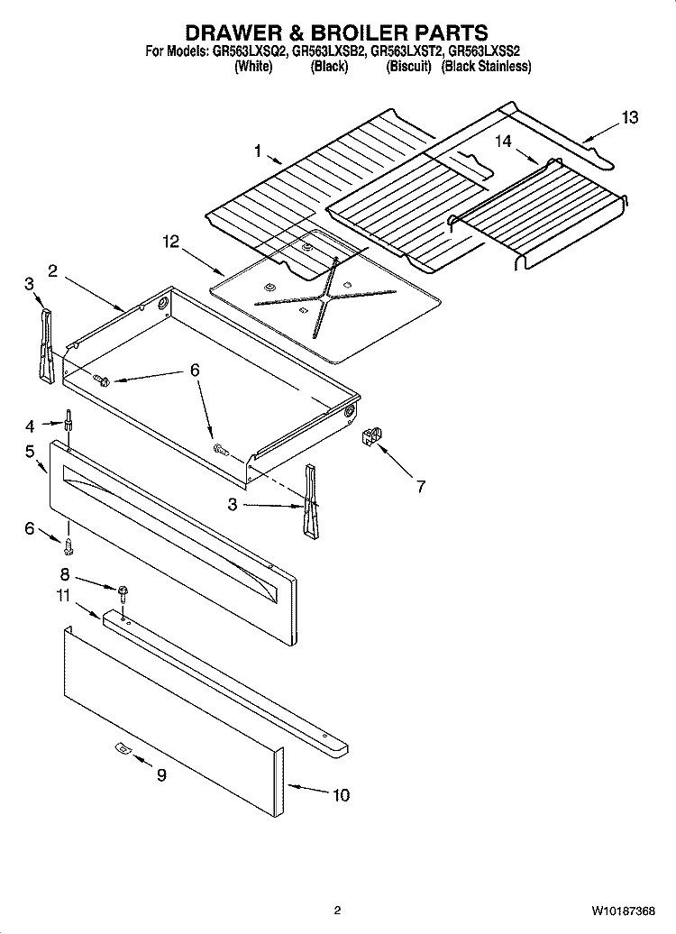 DRAWER & BROILER PARTS Diagram and Parts List for GR563LXSB2  Whirlpool Range