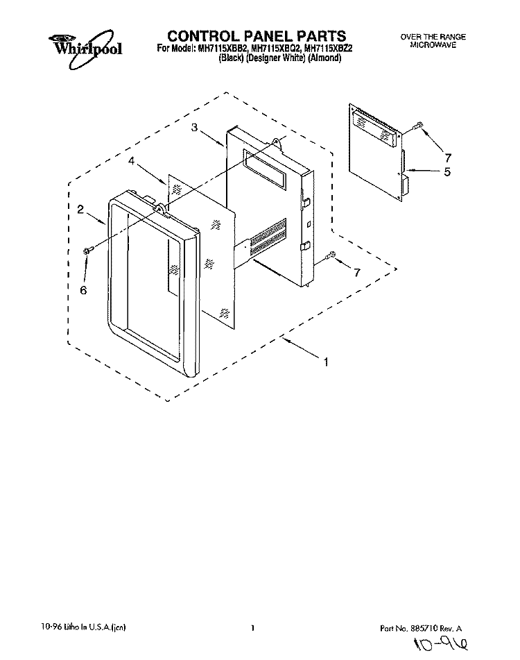 CONTROL PANEL Diagram and Parts List for MH7115XBQ2  Whirlpool Microwave