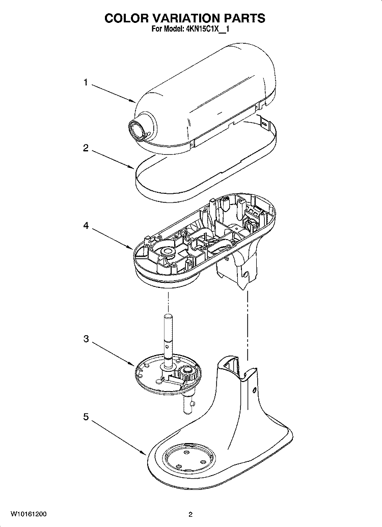 COLOR VARIATION PARTS Diagram and Parts List for 4KN15C1XOB1  KitchenAid Mixer