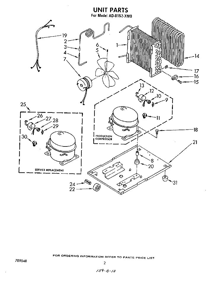 SECTION Diagram and Parts List for AD0152XM0  Whirlpool Dehumidifier