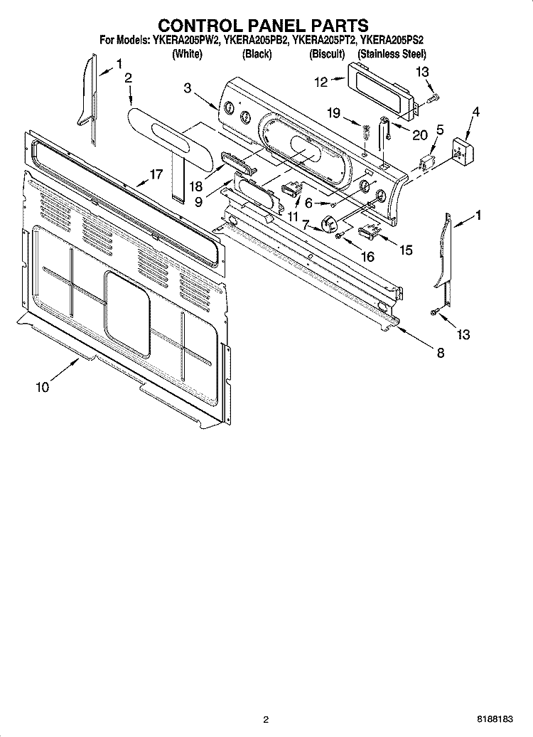 CONTROL PANEL PARTS Diagram and Parts List for YKERA205PB2  KitchenAid Range