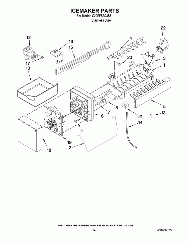 ICEMAKER PARTS Diagram and Parts List for G20EFSB23S5  Whirlpool Refrigerator