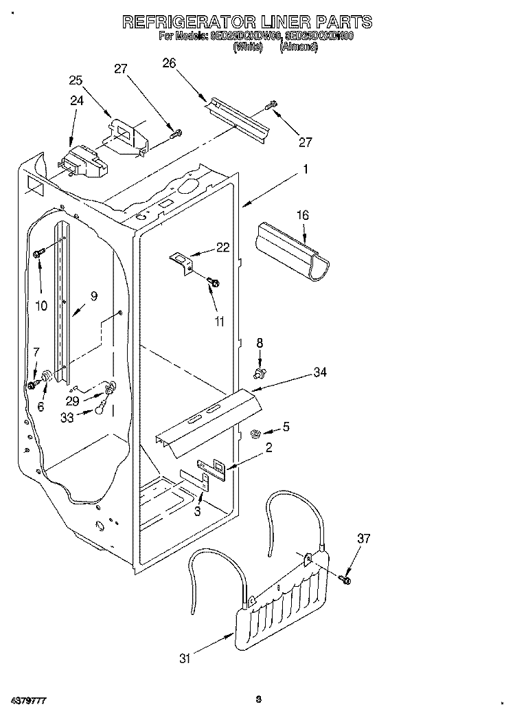 REFRIGERATOR LINER Diagram and Parts List for 8ED25DQXDN00  Whirlpool Refrigerator