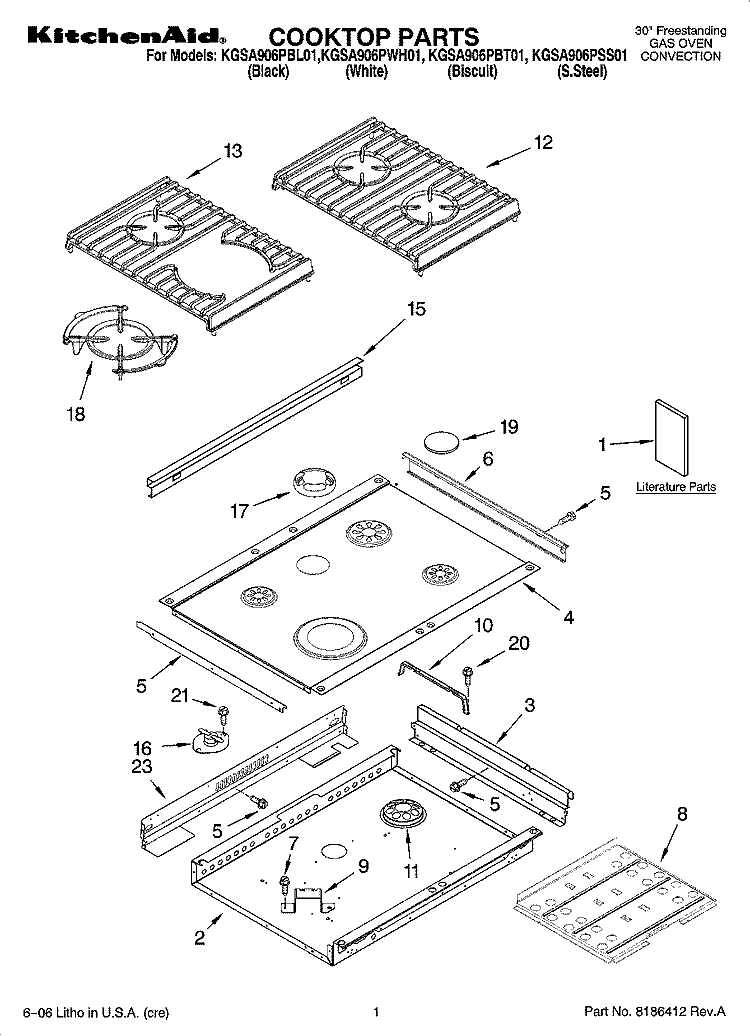 COOKTOP PARTS Diagram and Parts List for KGSA906PBL01  KitchenAid Range