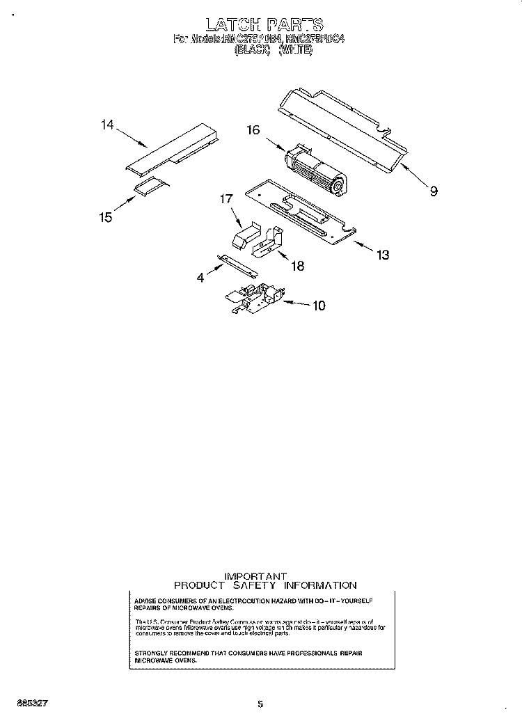 LATCH Diagram and Parts List for RMC275PDQ4  Whirlpool Microwave Oven Combo