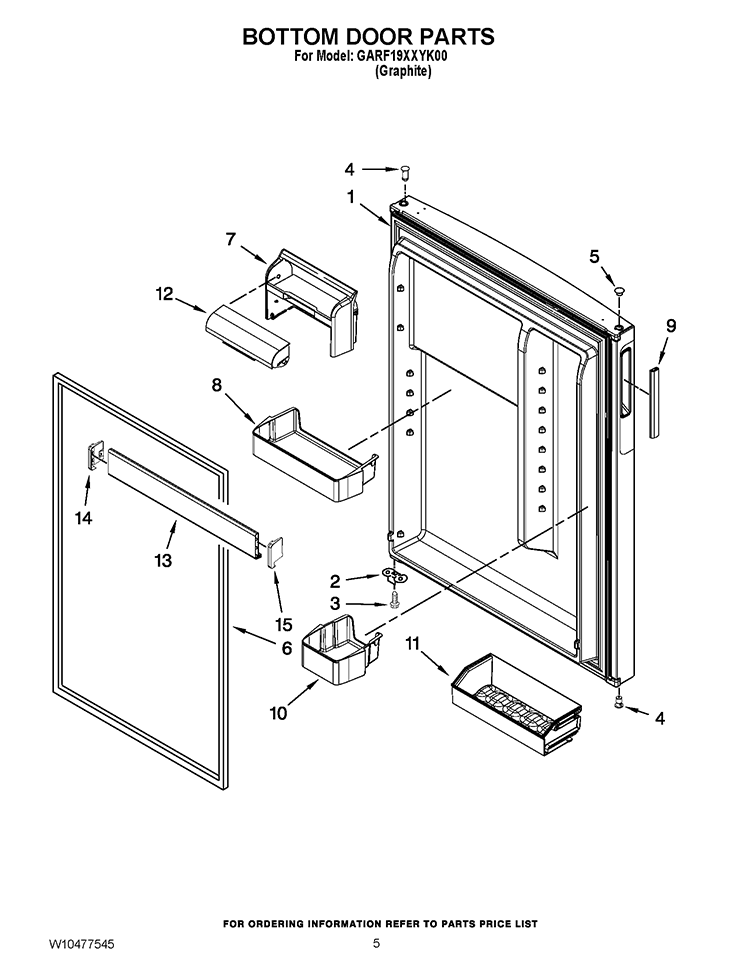 BOTTOM DOOR PARTS Diagram and Parts List for GARF19XXYK00  Whirlpool Refrigerator