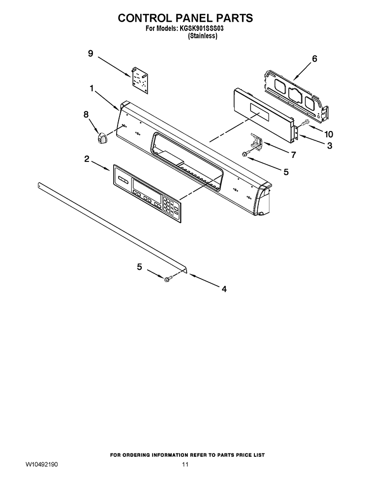 CONTROL PANEL PARTS Diagram and Parts List for KGSK901SSS03  KitchenAid Range