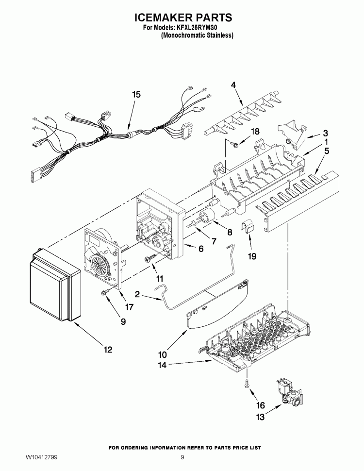 ICEMAKER PARTS Diagram and Parts List for KFXL25RYMS0  KitchenAid Refrigerator