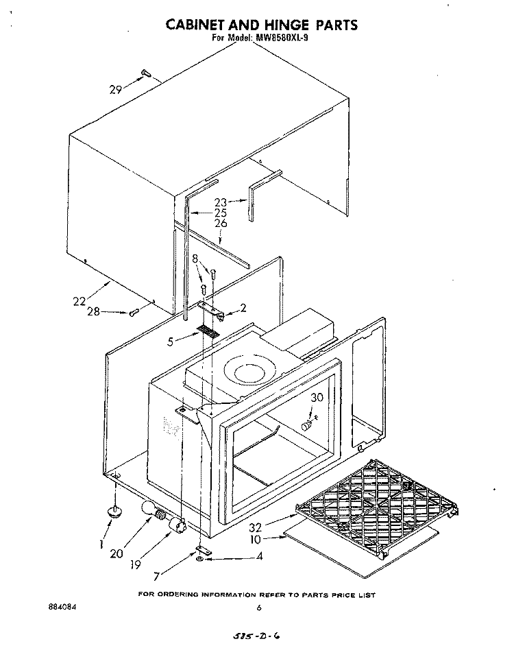 CABINET AND HINGE Diagram and Parts List for MW8580XL9  Whirlpool Microwave