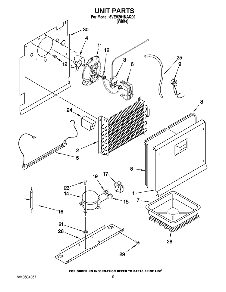 UNIT PARTS Diagram and Parts List for 5VEV201NAQ00  Whirlpool Freezer