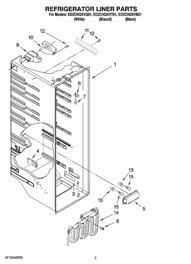 REFRIGERATOR LINER PARTS Diagram and Parts List for ED2CHQXVB01  Whirlpool Refrigerator