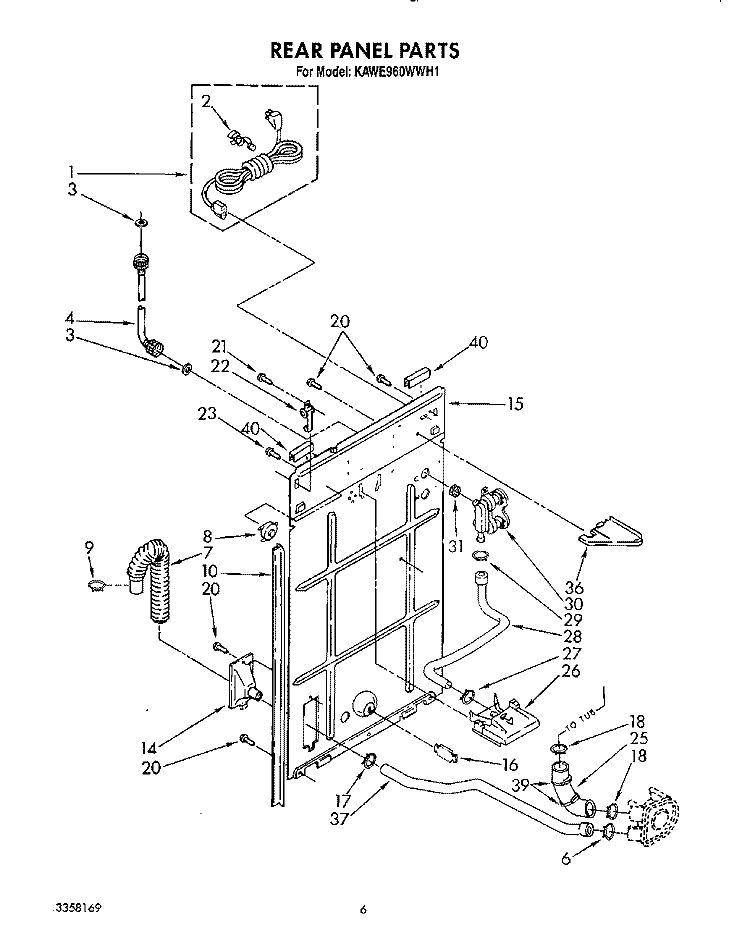 REAR PANEL Diagram and Parts List for KAWE960WAL1  Whirlpool Washer