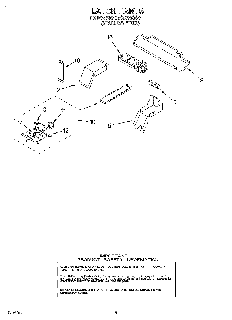 LATCH Diagram and Parts List for KEMS308GSS0  KitchenAid Microwave Oven Combo