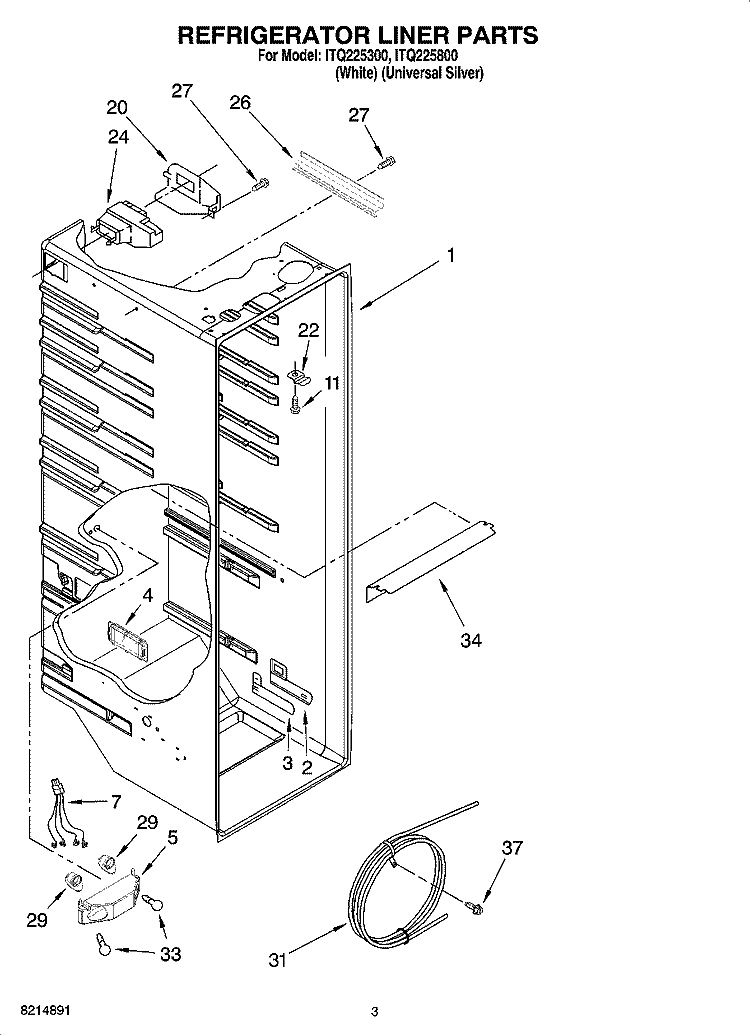 REFRIGERATOR LINER PARTS Diagram and Parts List for ITQ225300  Inglis Refrigerator