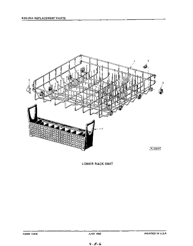 LOWER RACK Diagram and Parts List for KDS20A  KitchenAid Dishwasher