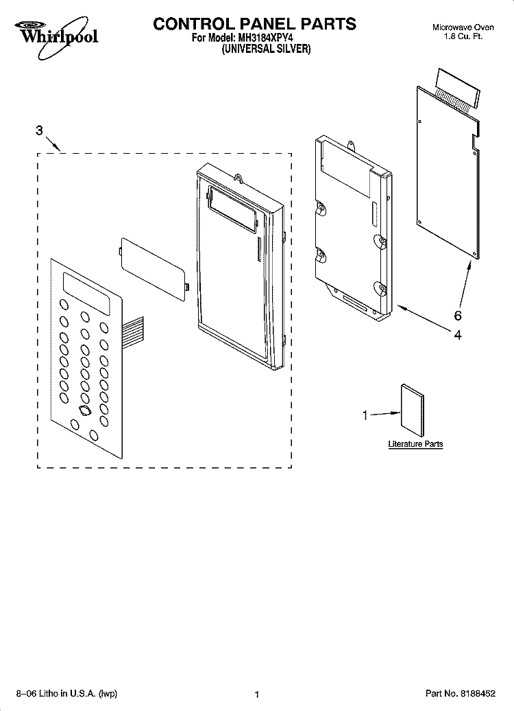 CONTROL PANEL PARTS Diagram and Parts List for MH3184XPY4  Whirlpool Microwave