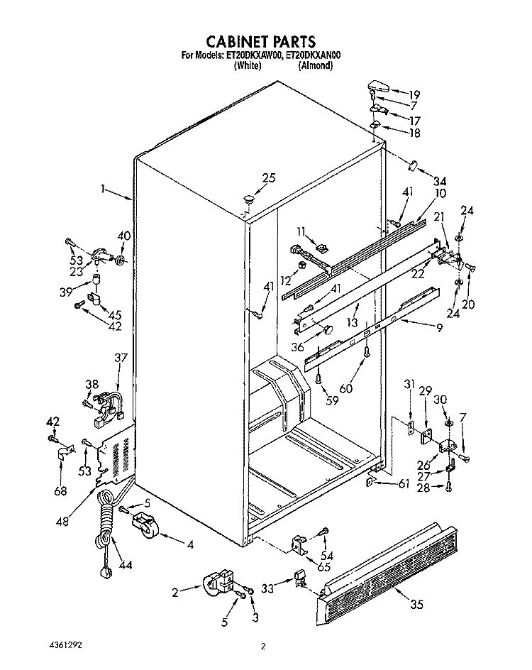 CABINET Diagram and Parts List for ET20DKXAN00  Whirlpool Refrigerator