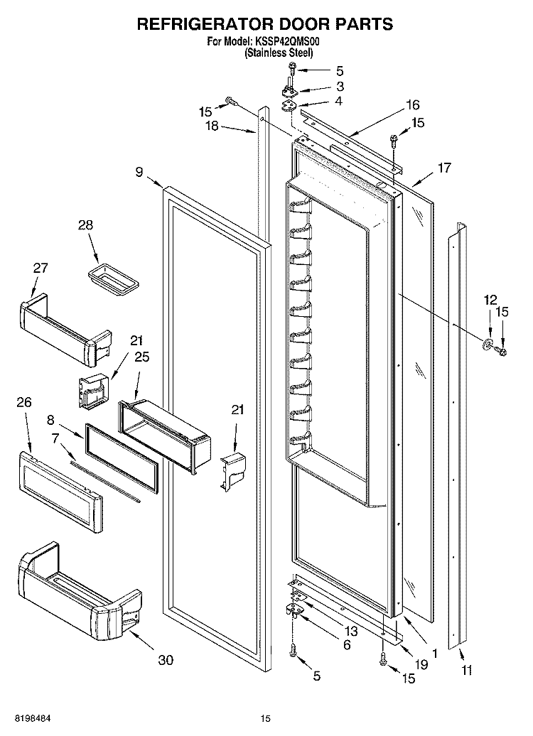 REFRIGERATOR DOOR PARTS Diagram and Parts List for KSSP42QMS00  KitchenAid Refrigerator