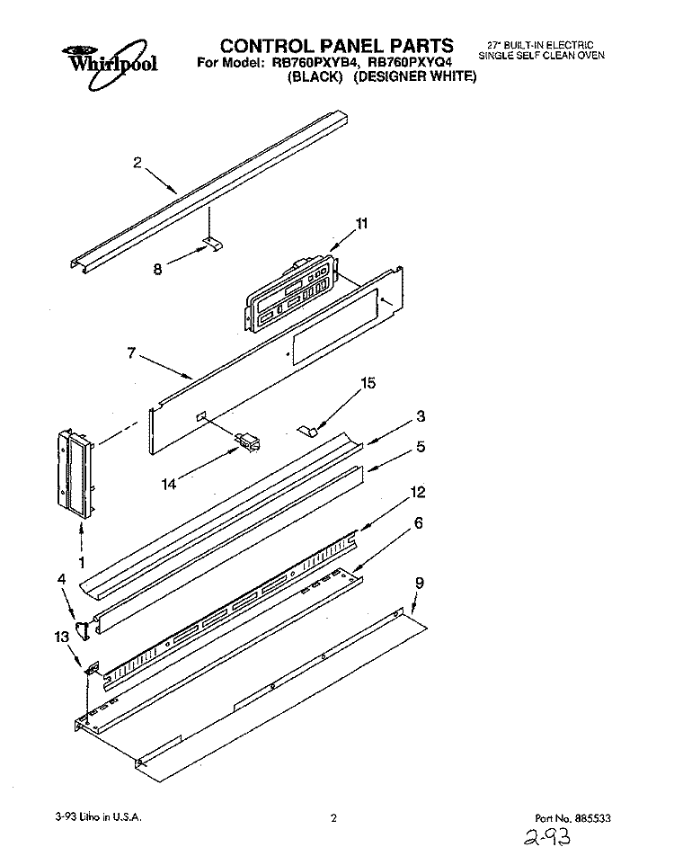CONTROL PANEL, LIT/OPTIONAL Diagram and Parts List for RB760PXYQ4  Whirlpool Wall Oven