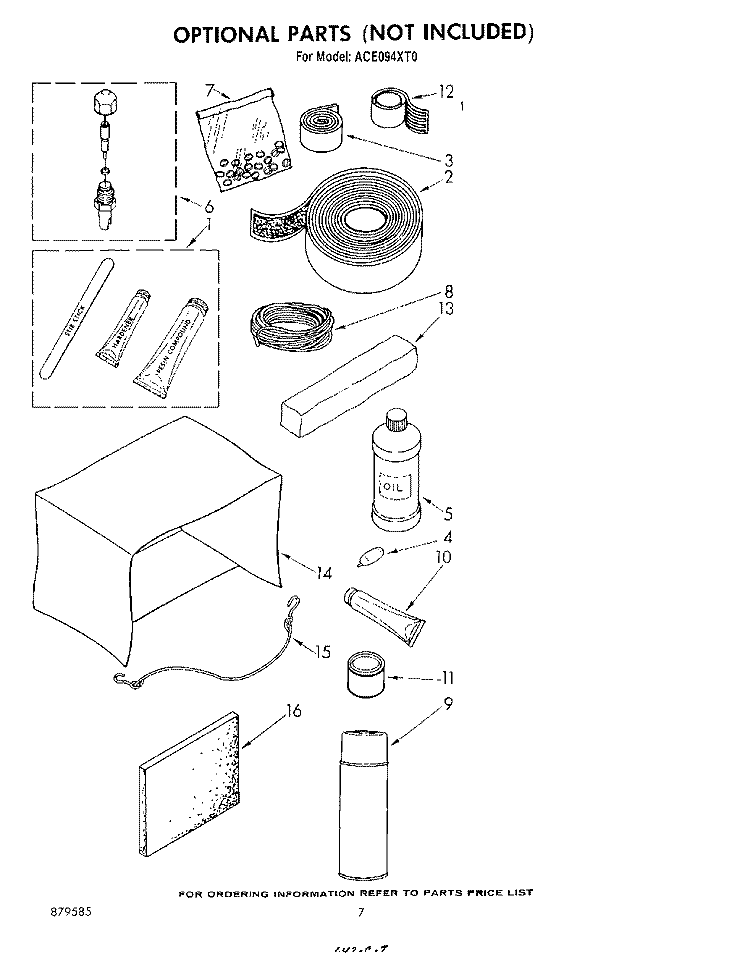 LIT/OPTIONAL Diagram and Parts List for ACE094XT0  Whirlpool Air Conditioner