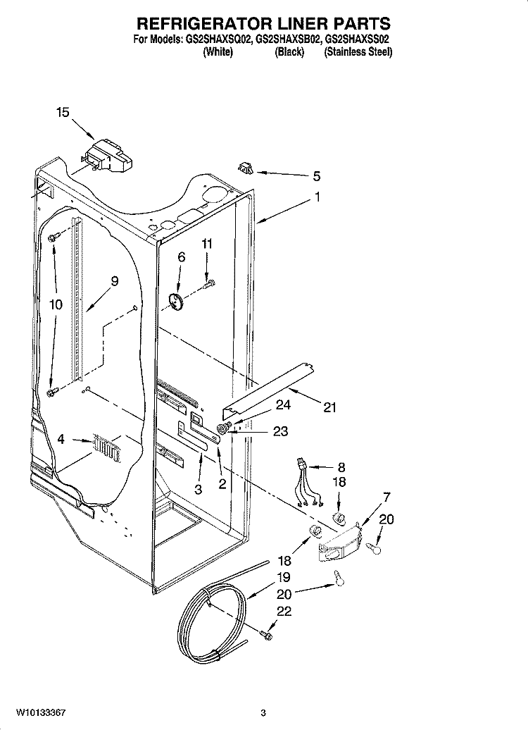 REFRIGERATOR LINER PARTS Diagram and Parts List for GS2SHAXSQ02  Whirlpool Refrigerator