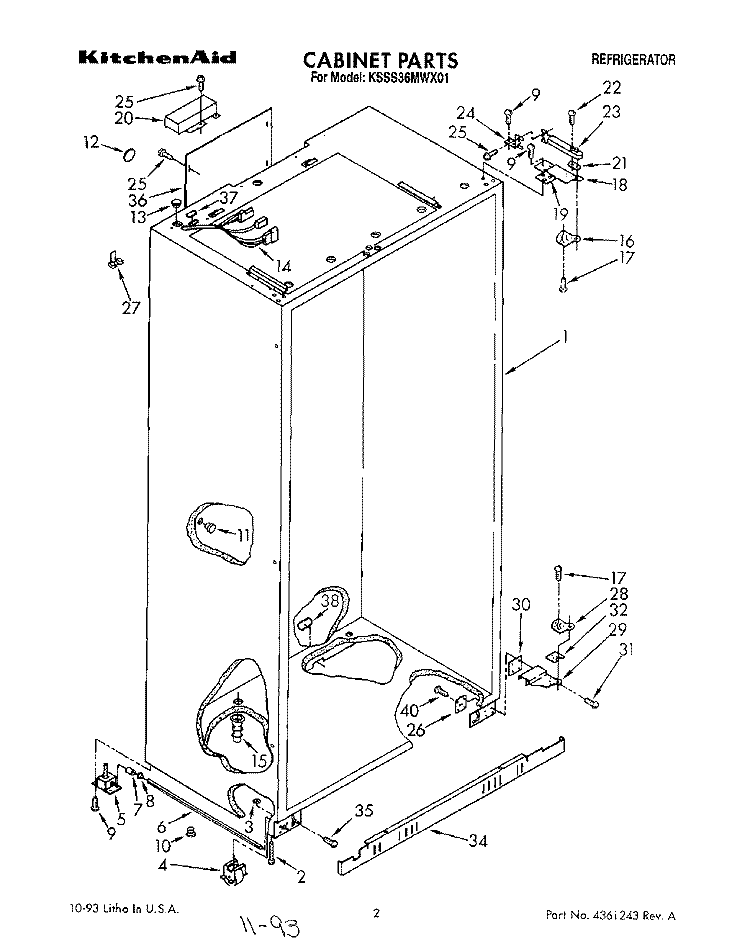 CABINET Diagram and Parts List for KSSS36MWX01  KitchenAid Refrigerator