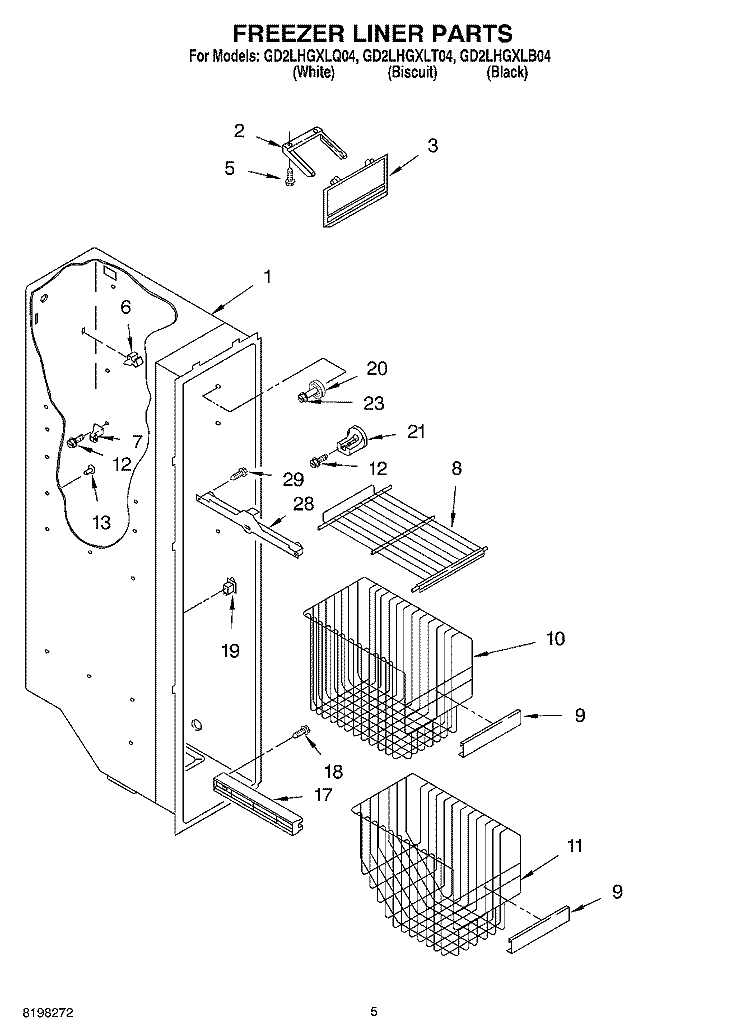 FREEZER LINER Diagram and Parts List for GD2LHGXLT04  Whirlpool Refrigerator