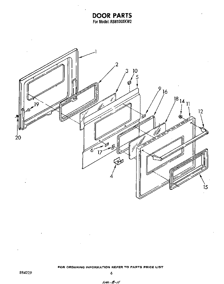 DOOR, LITERATURE AND OPTIONAL Diagram and Parts List for RS6100XKW2  Whirlpool Range