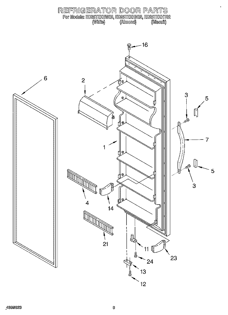 REFRIGERATOR DOOR Diagram and Parts List for ED25TEXHN02  Whirlpool Refrigerator