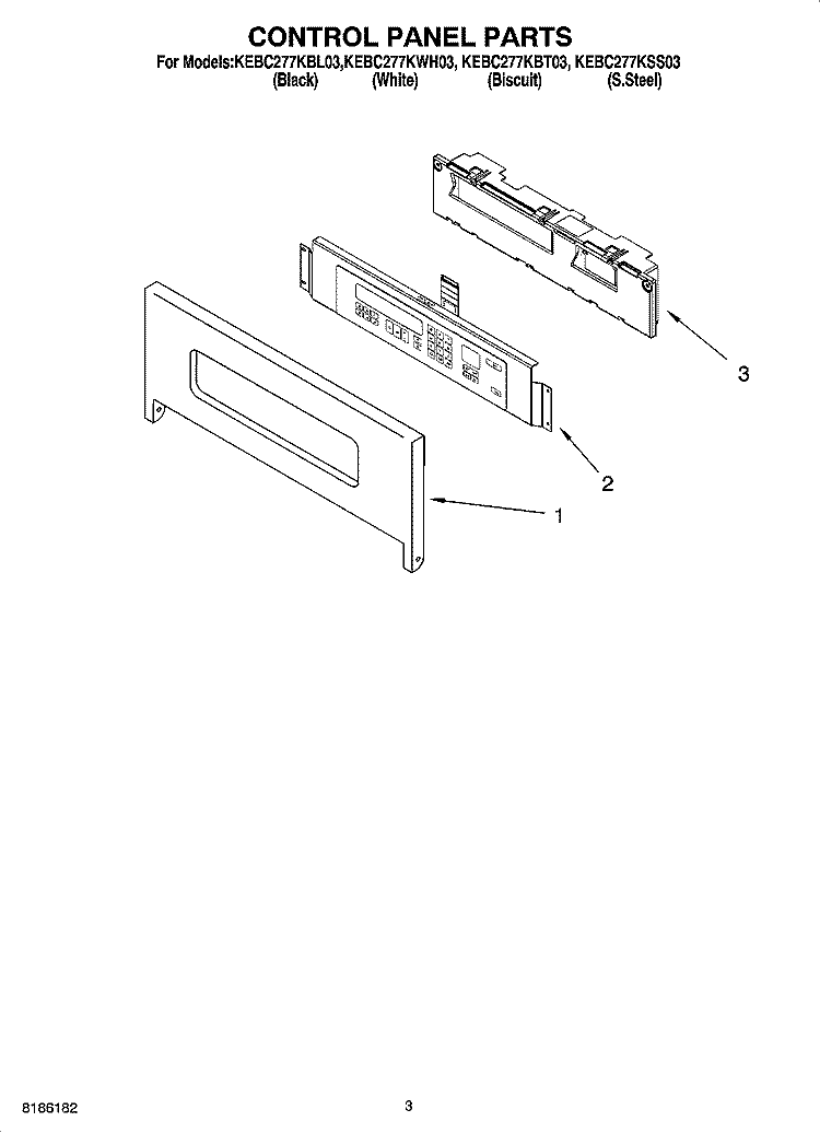 CONTROL PANEL PARTS Diagram and Parts List for KEBC277KBL03  KitchenAid Wall Oven