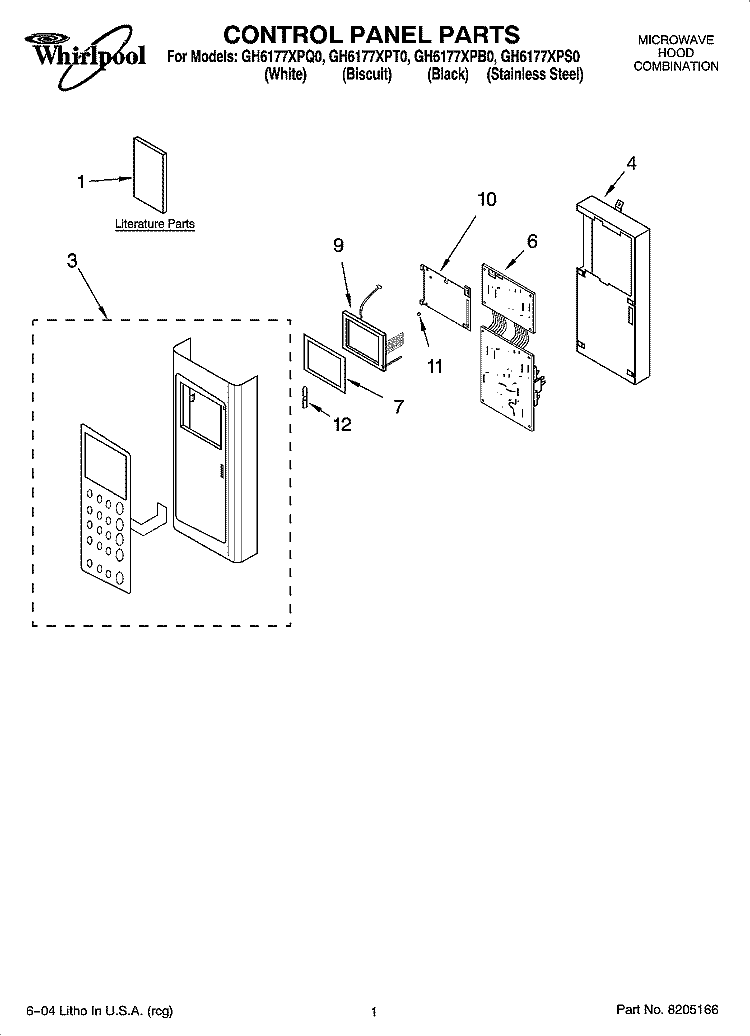 CONTROL PANEL PARTS Diagram and Parts List for GH6177XPB0  Whirlpool Microwave