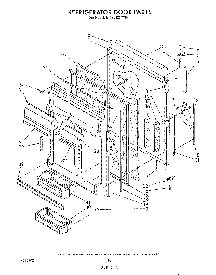 REFRIGERATOR DOOR Diagram and Parts List for ET18DKXTF04  Whirlpool Refrigerator