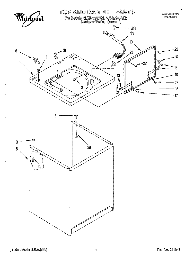 TOP AND CABINET Diagram and Parts List for 4LBR7255AN2  Whirlpool Washer