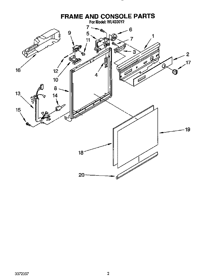 FRAME AND CONSOLE Diagram and Parts List for WU4300Y2  Roper Dishwasher