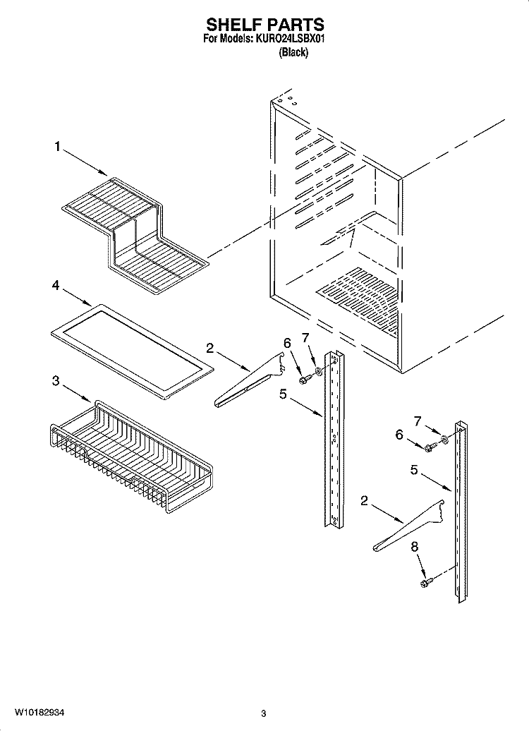 SHELF PARTS Diagram and Parts List for KURO24LSBX01  KitchenAid Refrigerator