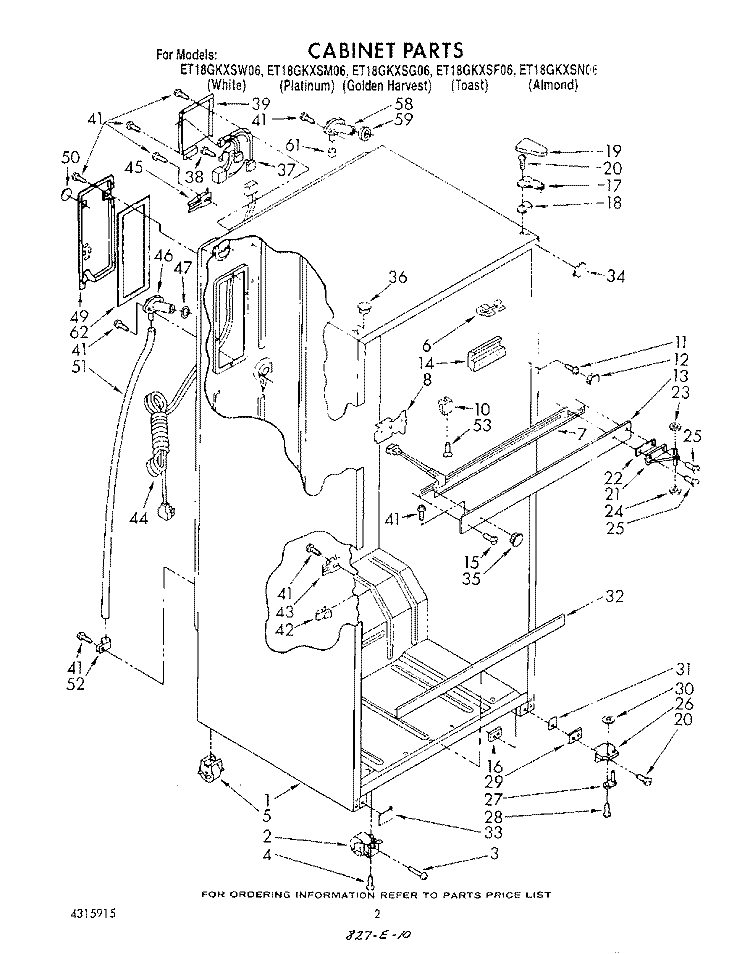 CABINET Diagram and Parts List for ET18GKXSW06  Whirlpool Refrigerator