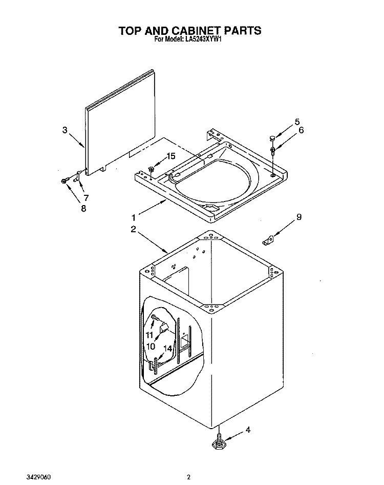 TOP AND CABINET, LIT/OPTIONAL Diagram and Parts List for LA5243XYW1  Whirlpool Washer