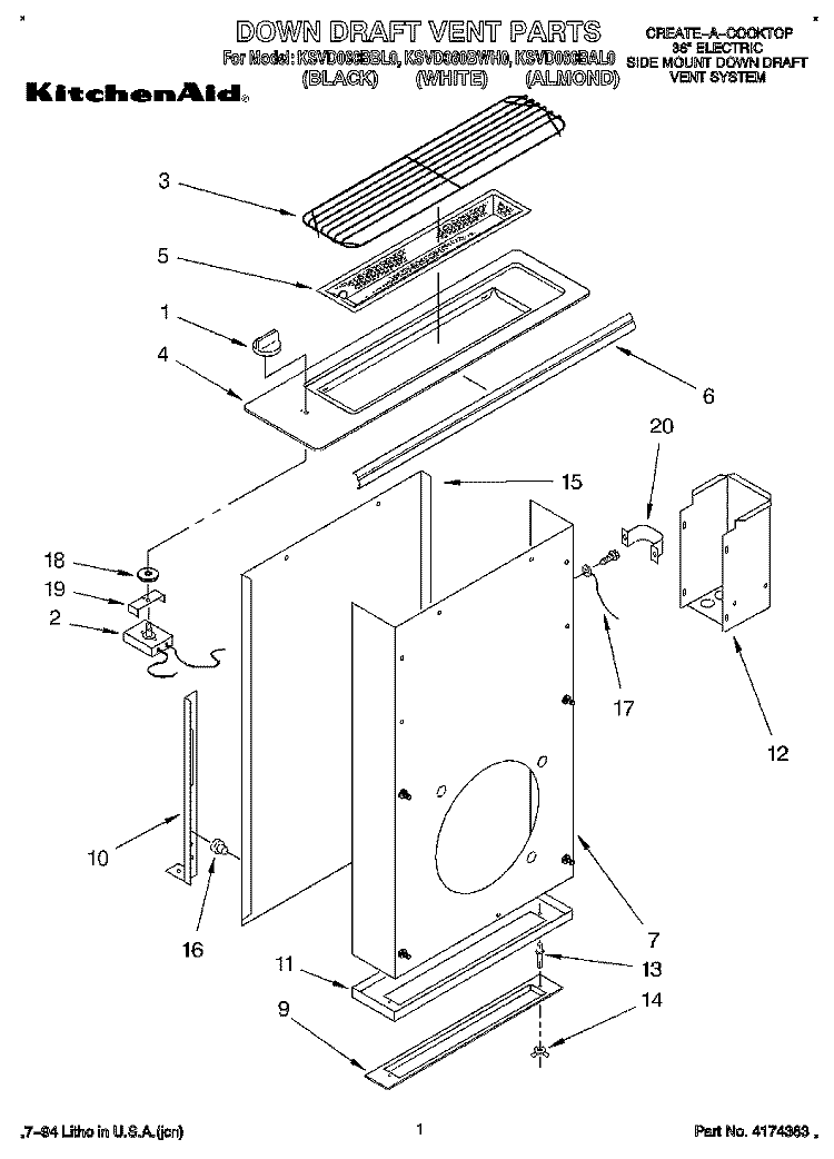 SECTION Diagram and Parts List for KSVD060BAL0  KitchenAid Range Hood