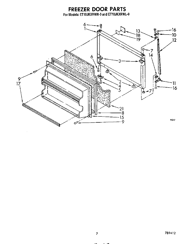 FREEZER DOOR Diagram and Parts List for ET18JKXRWR0  Whirlpool Refrigerator