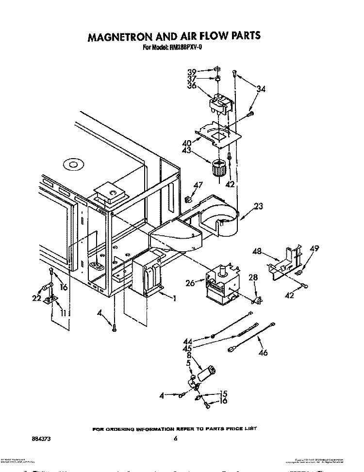 MAGNETRON AND AIR FLOW Diagram and Parts List for RM288PXV0  Whirlpool Microwave Oven Combo