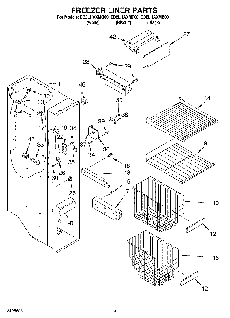 FREEZER LINER PARTS Diagram and Parts List for ED2LHAXMT00  Whirlpool Refrigerator