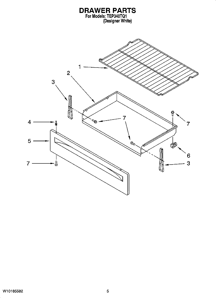 DRAWER PARTS Diagram and Parts List for TEP340TQ1  Estate Range