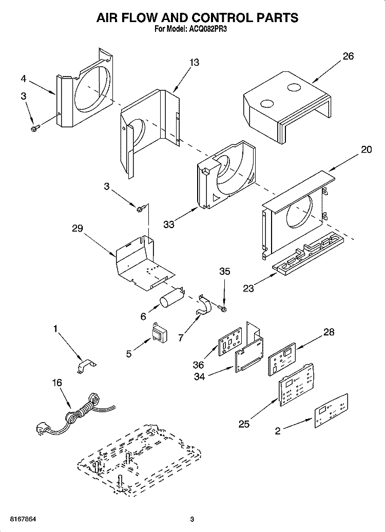 AIR FLOW AND CONTROL PARTS Diagram and Parts List for ACQ082PR3  Whirlpool Air Conditioner