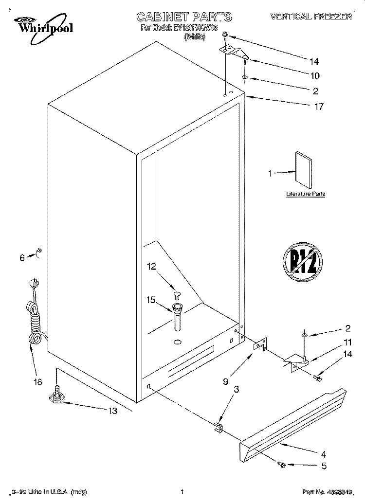 CABINET, LITERATURE Diagram and Parts List for EV120FXGW06  Whirlpool Freezer