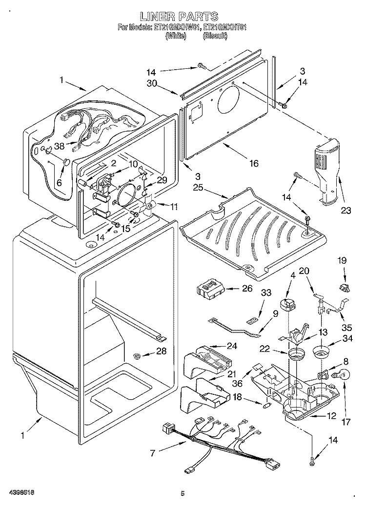 LINER Diagram and Parts List for ET21GMXHT01  Whirlpool Refrigerator