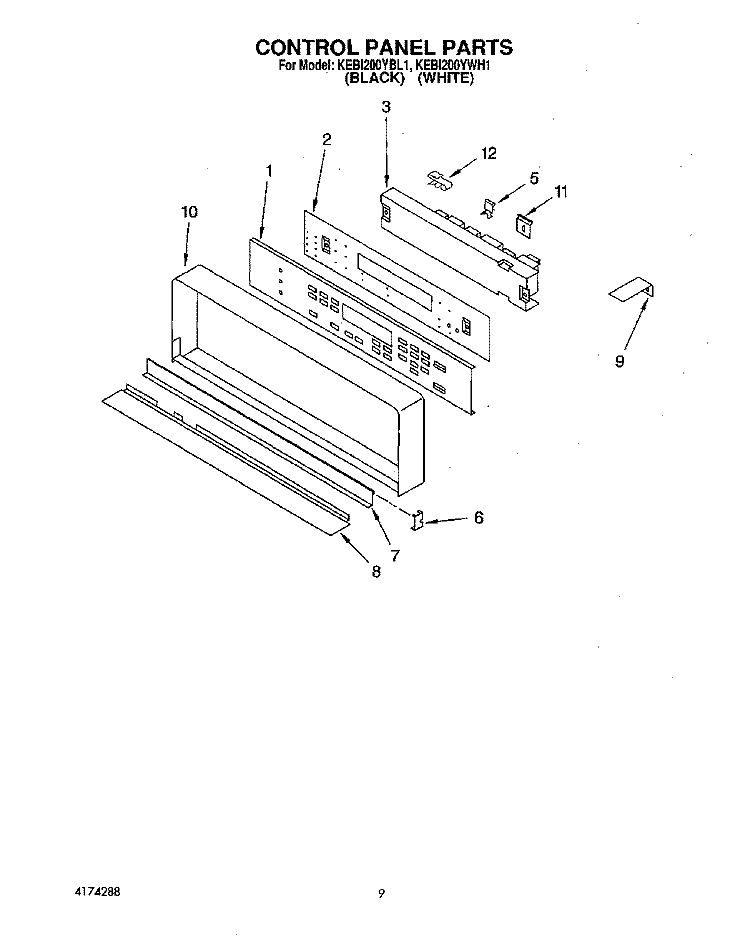 CONTROL PANEL Diagram and Parts List for KEBI200YBL1  KitchenAid Wall Oven