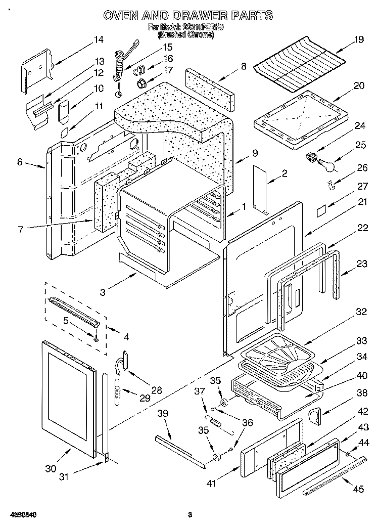 OVEN AND DRAWER Diagram and Parts List for SS310PEBH0  Whirlpool Range