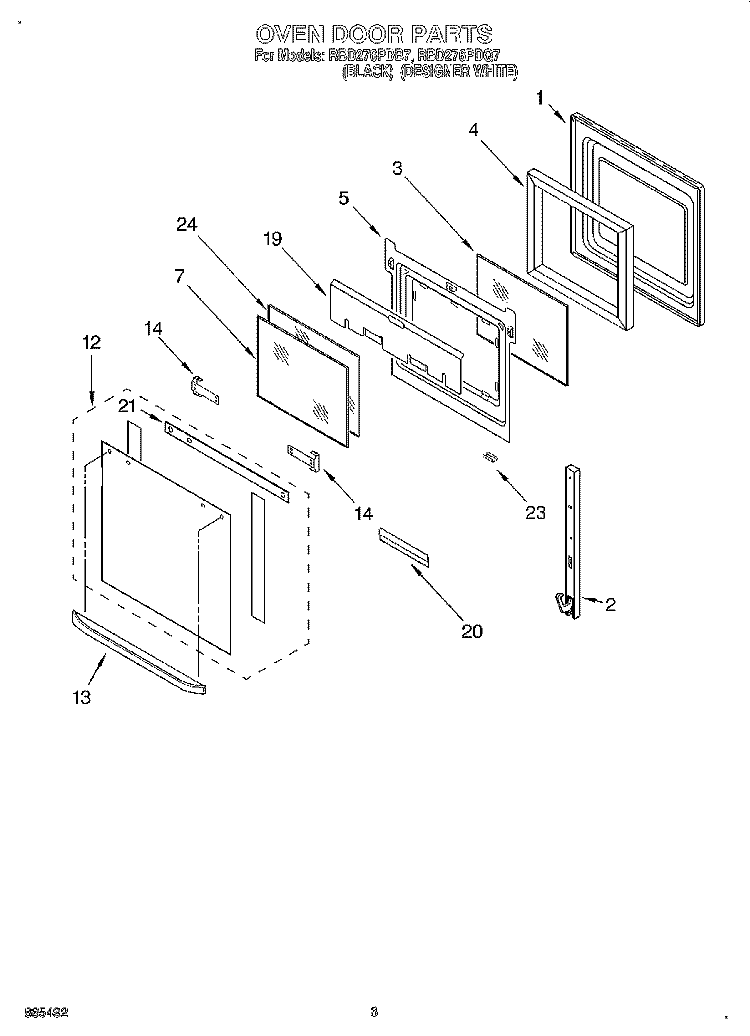 OVEN DOOR Diagram and Parts List for RBD276PDQ7  Whirlpool Wall Oven