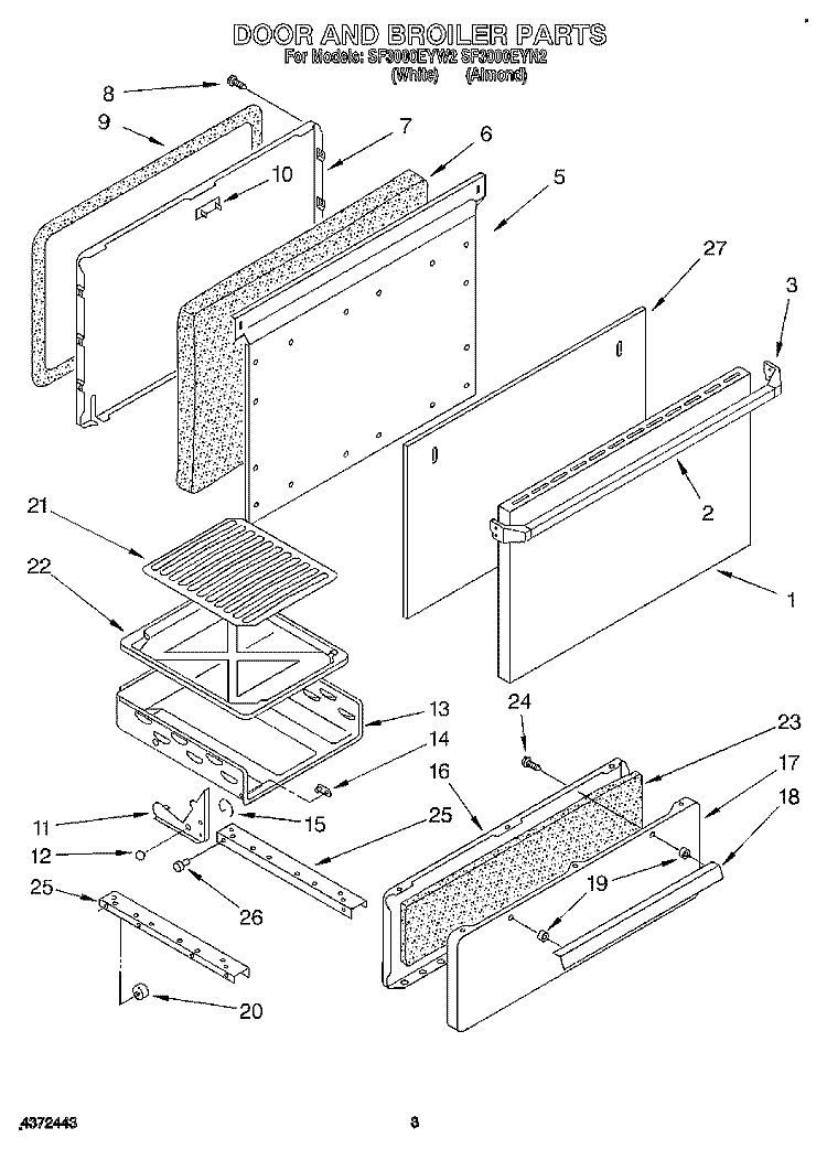 DOOR AND BROILER Diagram and Parts List for SF3000EYN2  Whirlpool Range